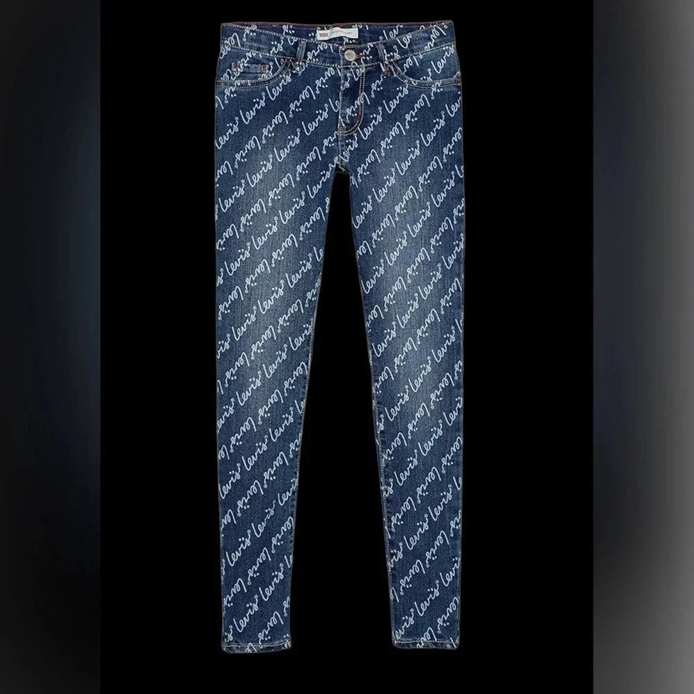 🎉HP🎉 Levi’s Kids monogram Super  Skinny logo wash girls jeans Sz 7